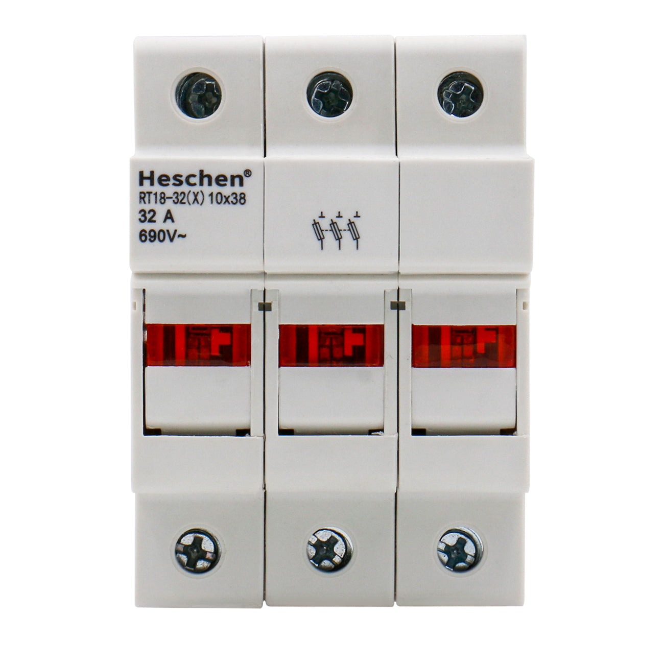 Cylindrical Fuse Holder Base RT18-32(X) 32A AC690V 3 Pole DIN Rail Mounting for 10 x 38mm Fuse CE UL Listed