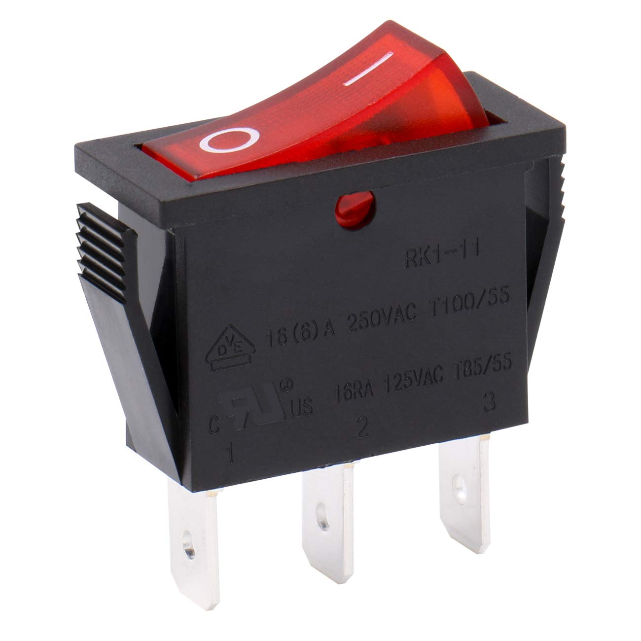 Heschen Rocker Switch ON-OFF SPST,3 Terminals, Red Light,16A 250VAC, Pack of 10