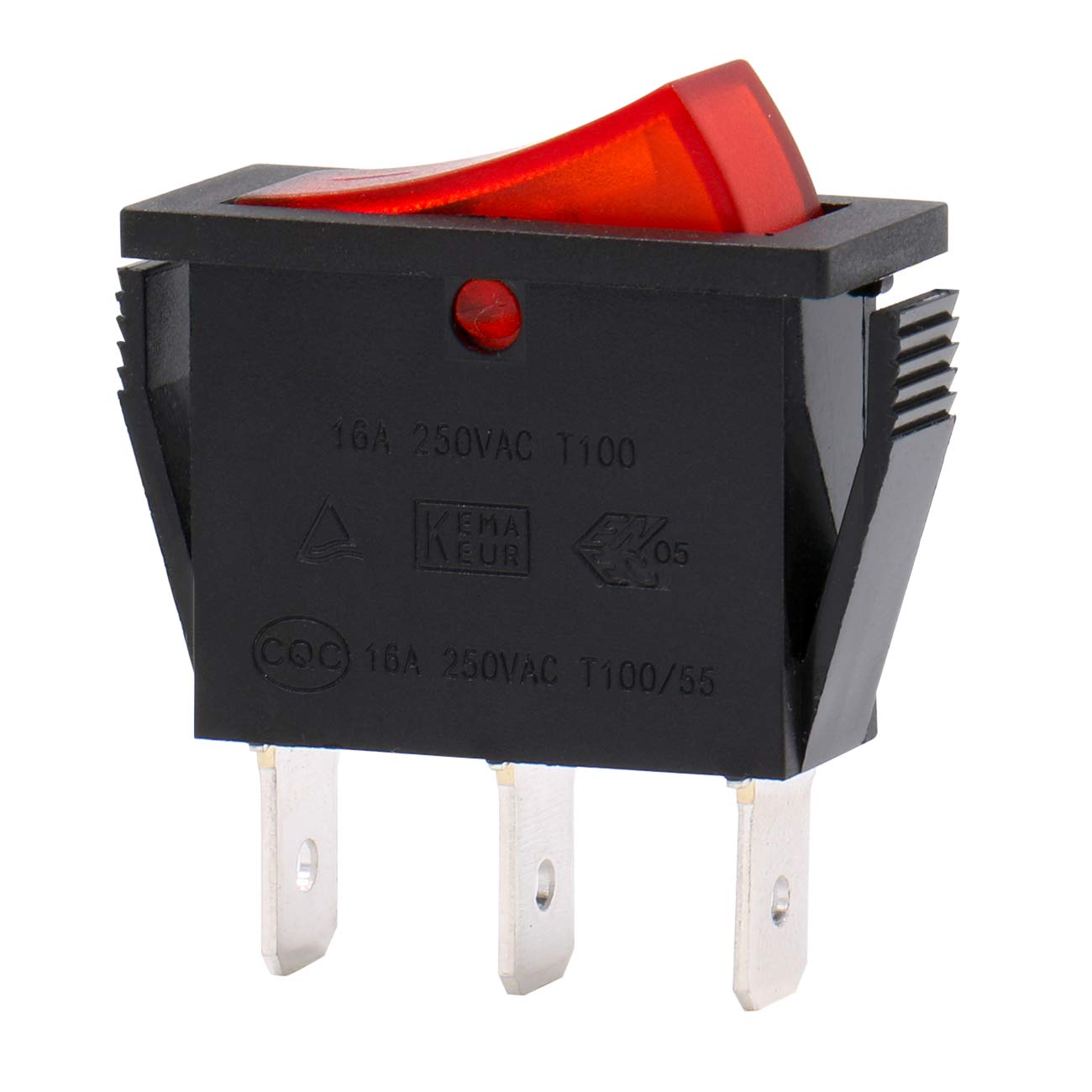 Heschen Rocker Switch ON-OFF SPST,3 Terminals, Red Light,16A 250VAC, Pack of 10