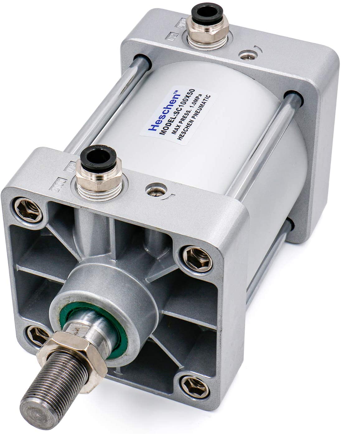 Heschen Pneumatic Air Cylinder SC 100 Series PT 1/2 Port 100mm(4") Bore Screwed Piston Rod Dual Action with 2 Fittings