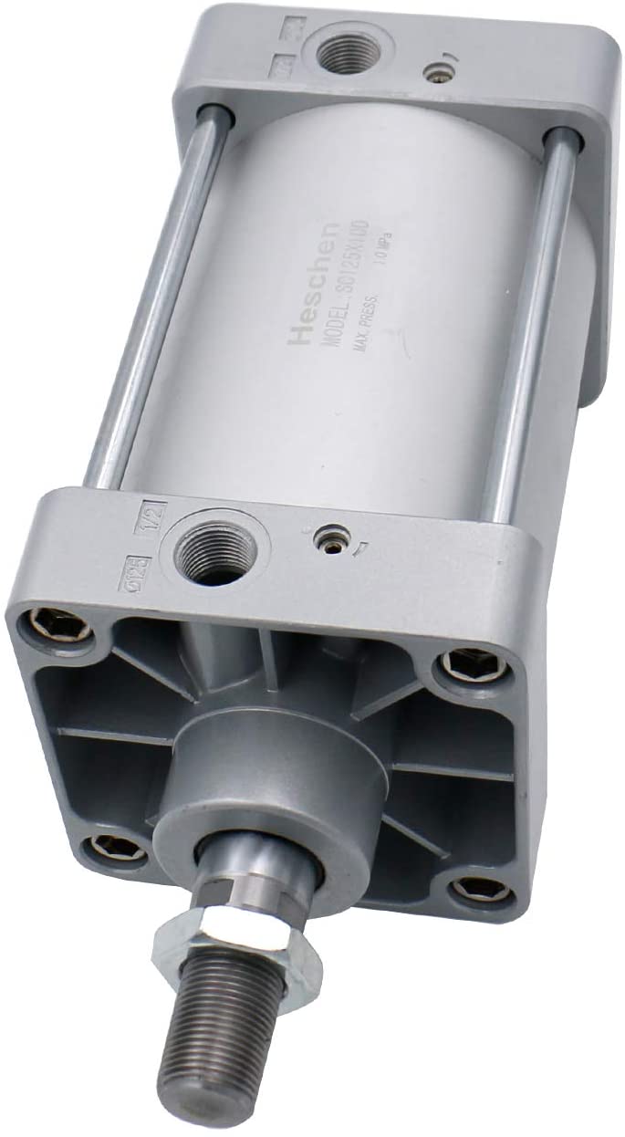 Heschen Pneumatic Air Cylinder SC 125 Series PT 1/2 Port 125mm(5") Bore Screwed Piston Rod Dual Action with 2 Fittings