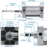 Heschen Pneumatic Air Cylinder SC 125 Series PT 1/2 Port 125mm(5") Bore Screwed Piston Rod Dual Action with 2 Fittings