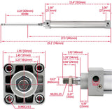 Heschen Pneumatic Air Cylinder SC 40 Series PT 1/4 Port 40mm(1-5/8") Bore Screwed Piston Rod Dual Action with 2 Fittings