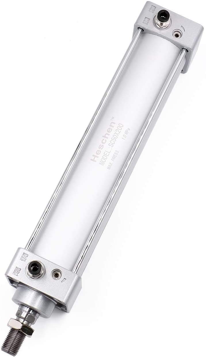 Heschen Pneumatic Air Cylinder SC 50 Series PT 1/4 Port 50mm(2") Bore Screwed Piston Rod Dual Action with 2 Fittings
