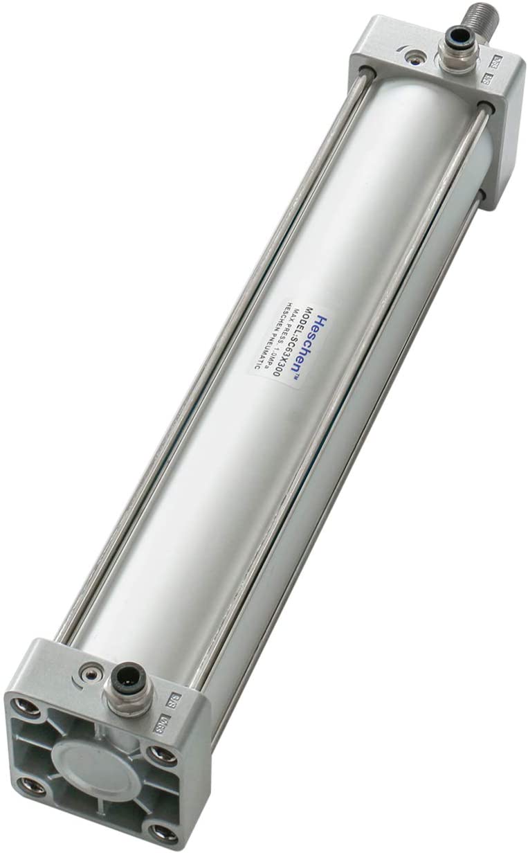 Heschen Pneumatic Air Cylinder SC 63 Series PT 3/8 Port 63mm(2.5") Bore Screwed Piston Rod Dual Action with 2 Fittings