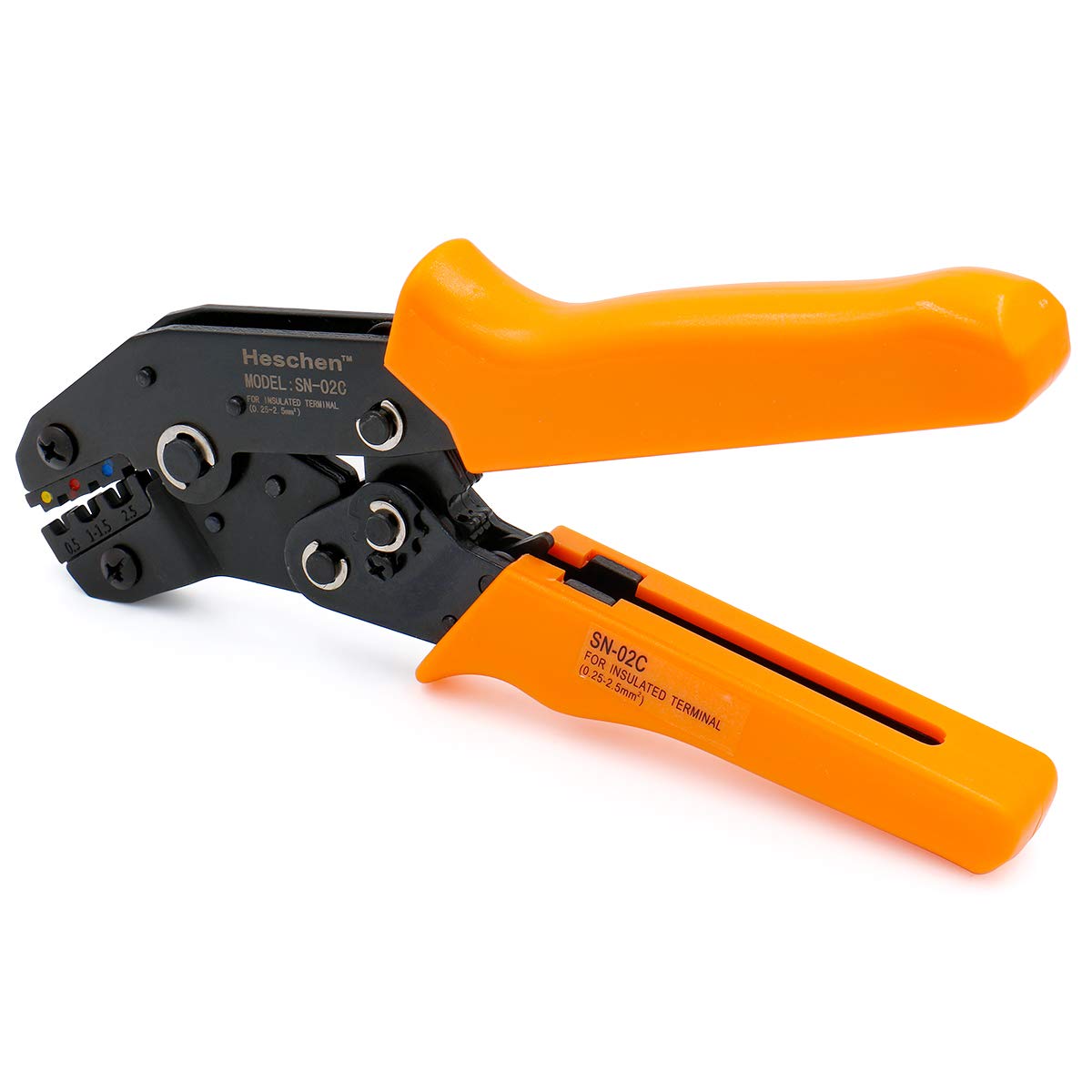 Heschen Mini Ratchet Crimper Plier SN-02C Ring & Insulated Terminals Crimping Tools Use for 0.5-2.5 mm² (20-13 AWG) Orange