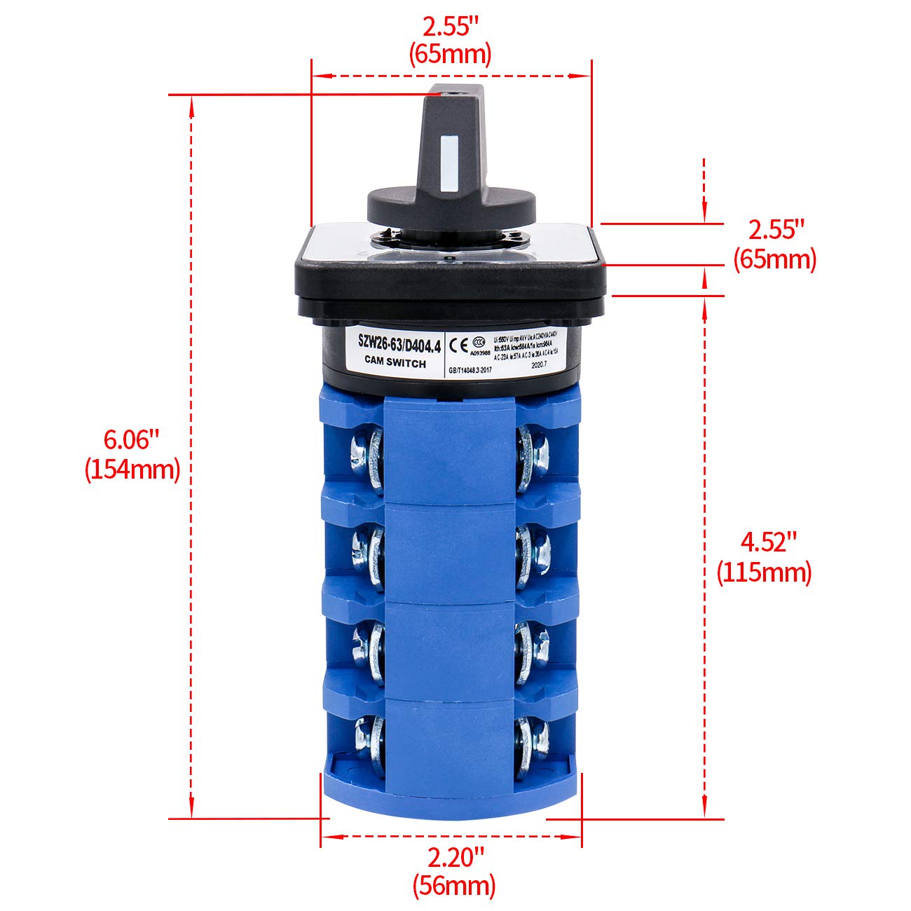 interruptor de leva 63A 3 posiciones 4 fases