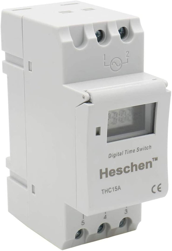 Digital LCD Power Weekly Programmable Timer Relay Switch THC15A AC 110V 16 Amp SPST 35mm DIN Rail