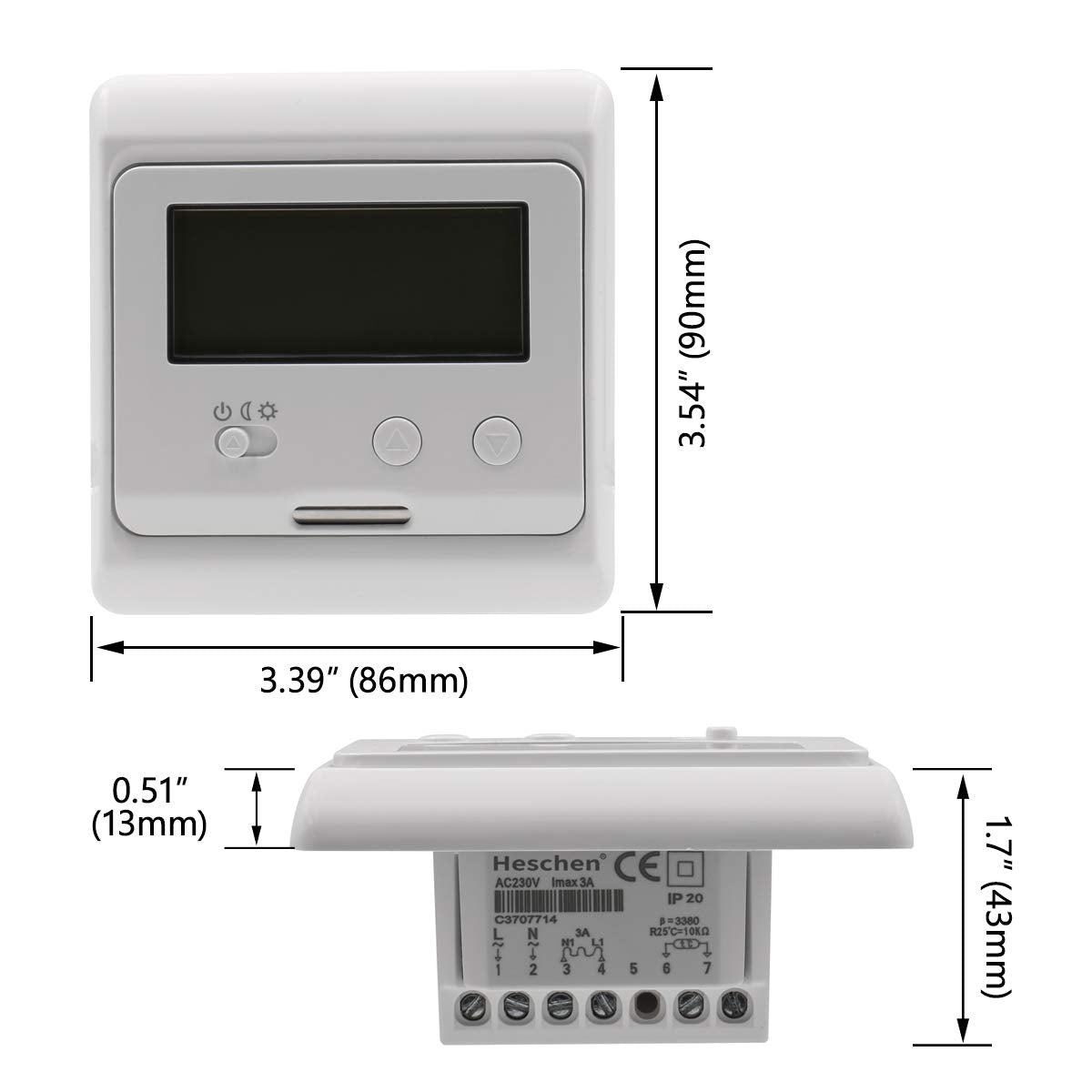 Heschen LCD Digital Black Screen Programmable Thermostat C505 AC220-24