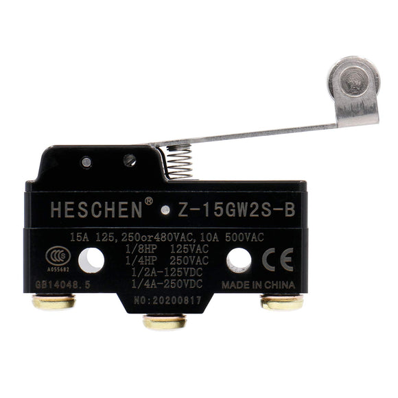 Heschen Micro Switch Z-15GW2S-B Stainless Steel Hinge Roller Lever 3 Screw Terminal 0.5mm Contact Gap 15A Rated Current Pack of 2