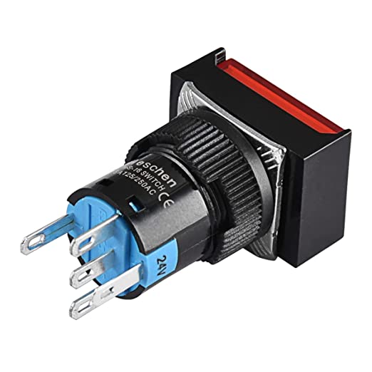 Heschen 16mm Rectangle Momentary Push Button Switch 1NO 1NC Red Blue Yellow White Green Orange 24V LED Lamp